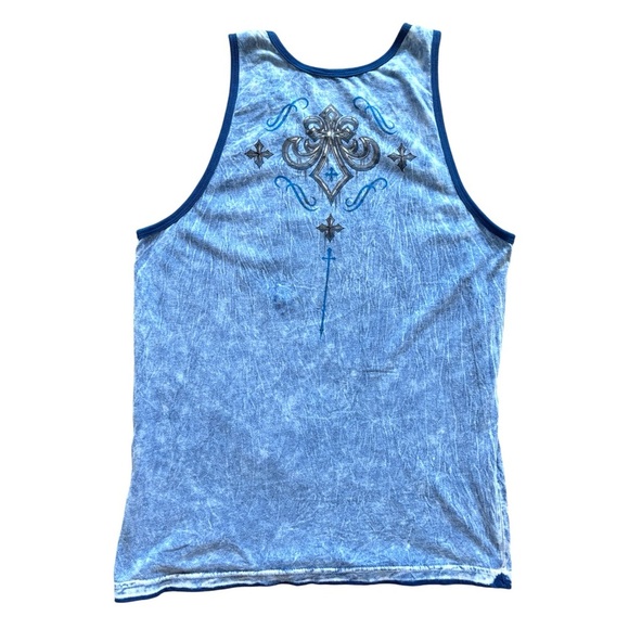 Affliction Mens Small Blue Reversible Gothic Graphic Tank Top - Picture 4 of 8